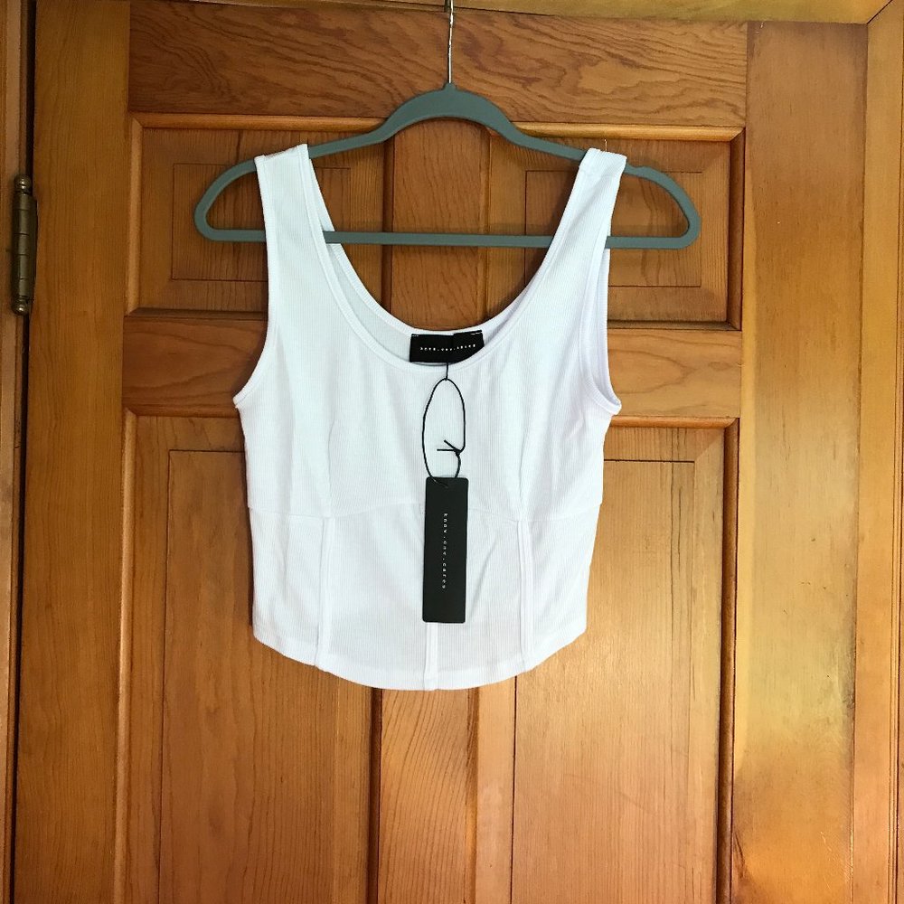 KNOW ONE CARES white crop top, size Medium.